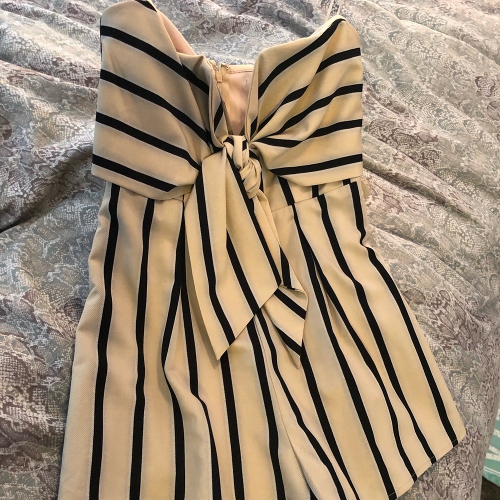 Fringe beige striped romper
